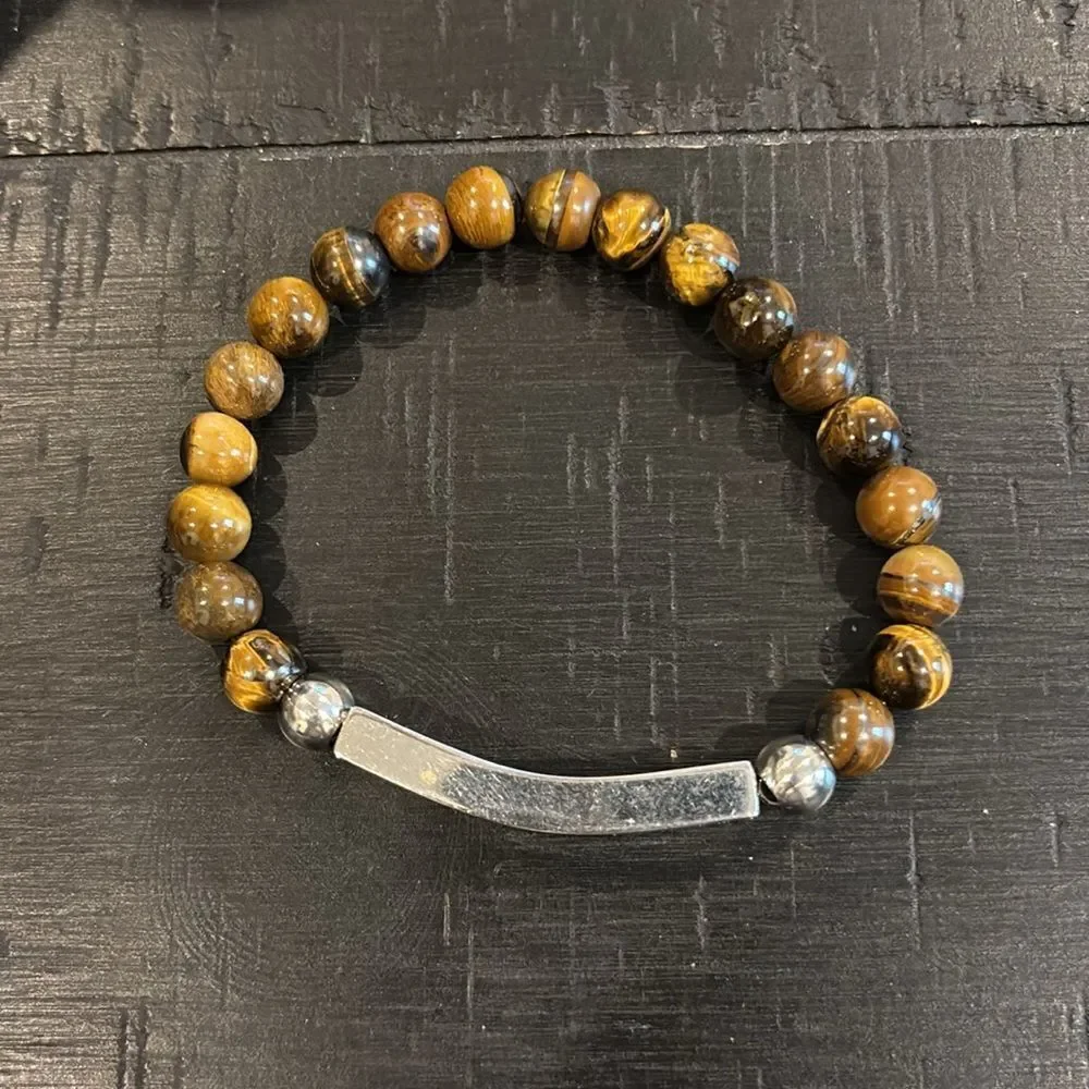 Steeltime Tigers Eye Beaded Stretch Stainless Steel Bracelet​ Gift Protection